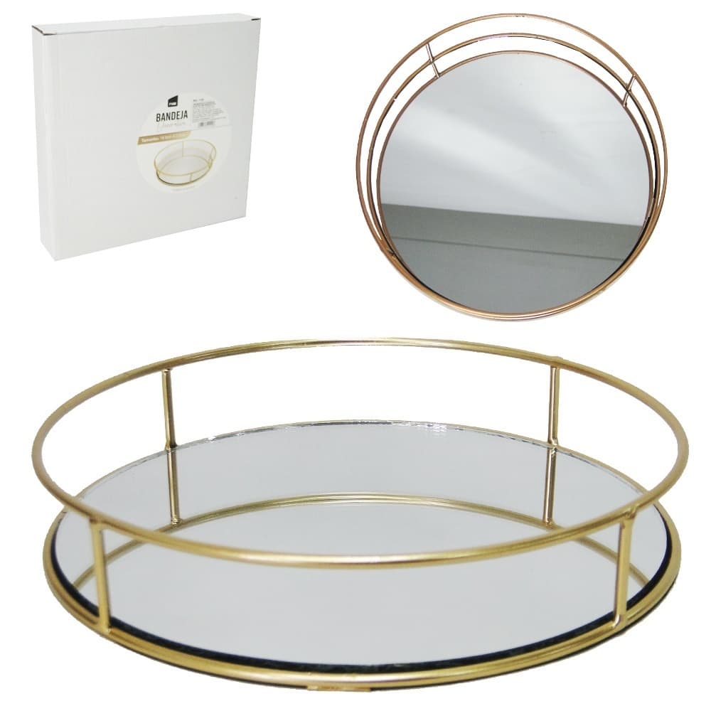 Bandeja Espelhada Decorativa Redonda Metal Lavabo Banheiro Porta Perfumes Penteadeira