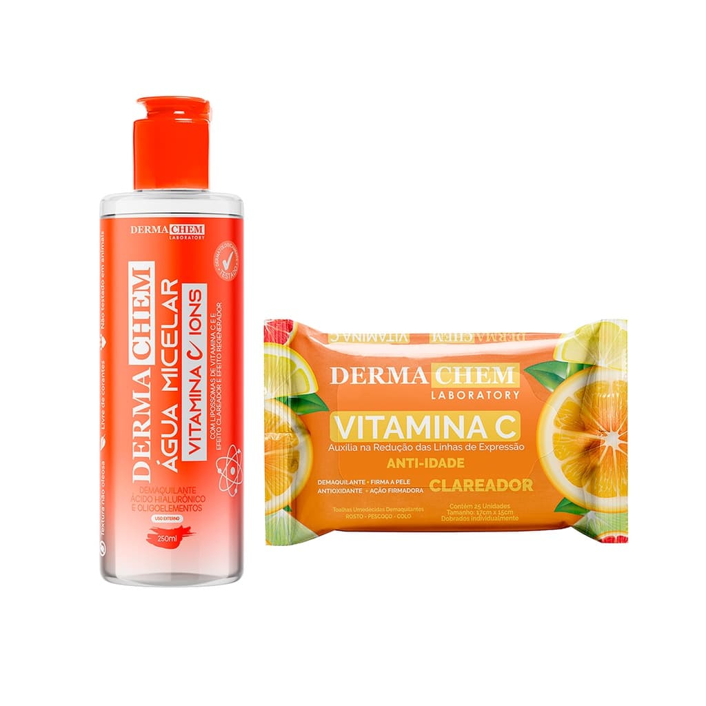 Dermachem Kit 2un - 1un Lenço Demaquilante Vitamina C + 1un Água Micelar Vitamina C