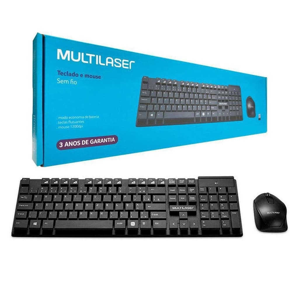 Teclado e Mouse Sem Fio 2.4GHZ com teclado Flutuantes Preto Multilaser - TC251