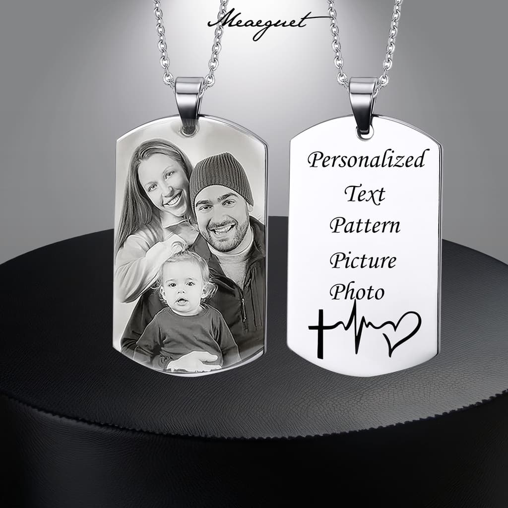 Meaeguet Texto Fotográfico Personalizado Gravação De Etiquetas Para Cães Colar De Aço Inoxidável Memorial