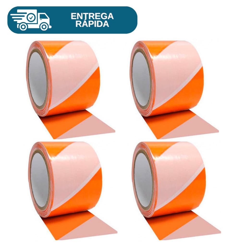 Kit 4 Fita Zebrada Laranja e Branco Para Isolamento 70mm X 150 Metros Sinalização