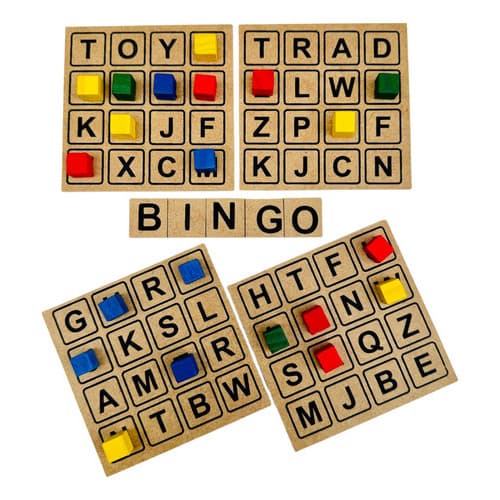 Bingo de Letras Alfabeto Em Madeira 281peças(15cartelas+ 28letras+ 238 pedrinhas+ 1estojo) TOY TRADE