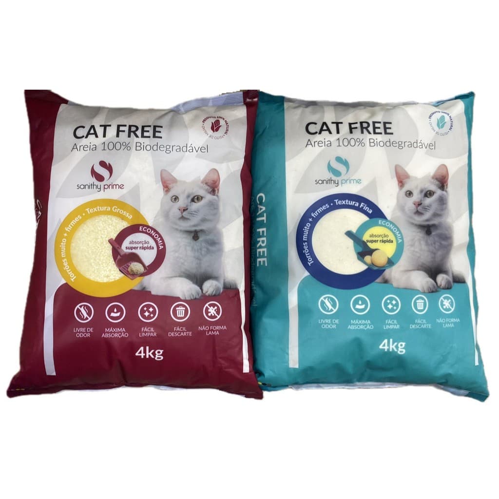 Areia Para Gatos 4kg 100% Biodegradável Absorção Super rápida Textura Fina/ Grossa - Cat Free