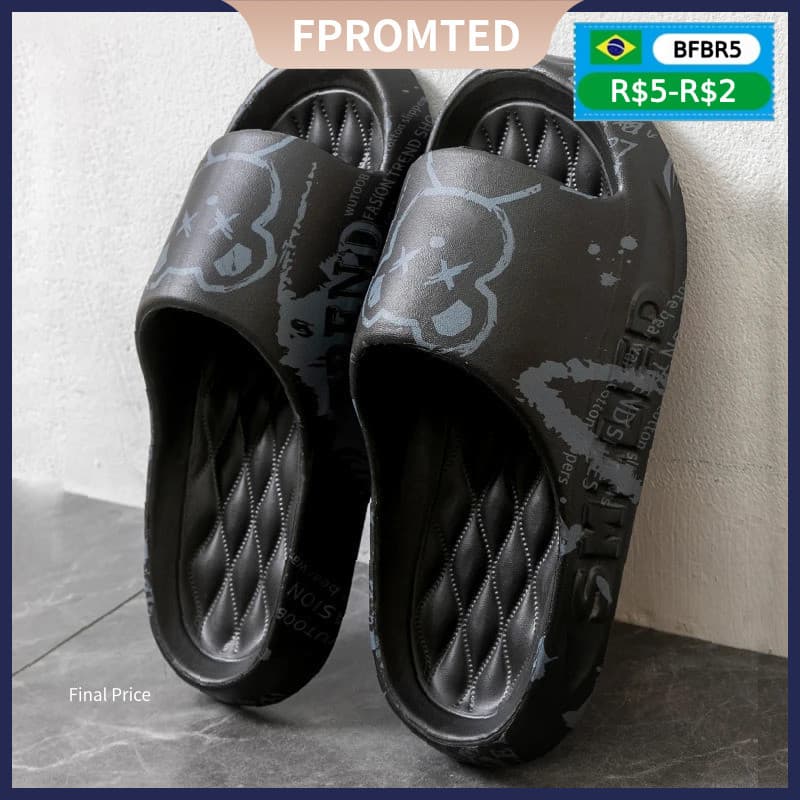 Moda Verão Dos Desenhos Animados Urso Casa Sapatos Antiderrapante Macio Slides Leve Conforto Sandálias Das Mulheres Home