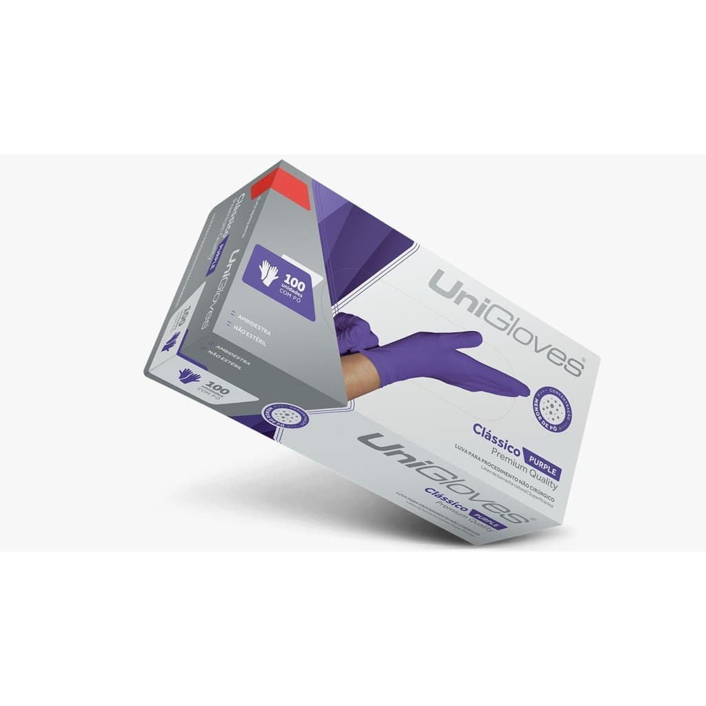 LUVA UNIGLOVES PROCEDIMENTO LATEX COM PO CLASSICO ROXO PURPLE 100UN