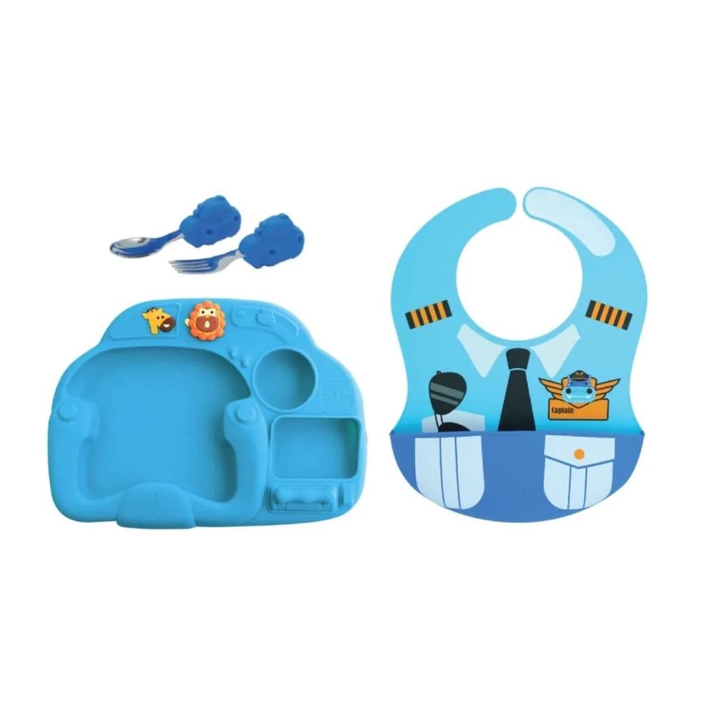 Kit de Alimentação P/ Criança Piloto Marcus & Marcus Azul