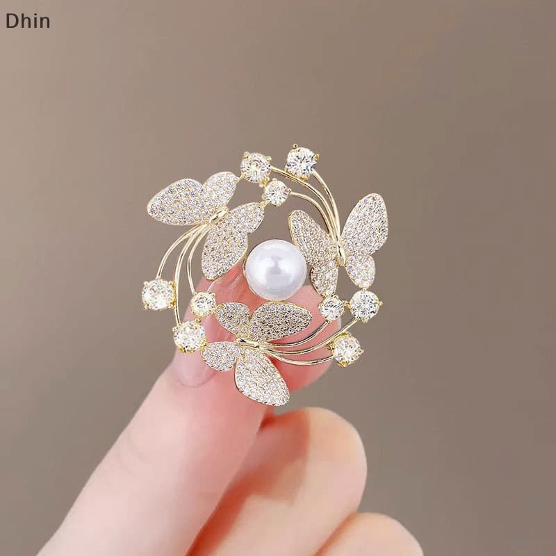 [Dhin] Broches Voadores Elegantes Para Mulheres , Alfinetes De Pérola De Strass , Casaco Feminino , Corsage , Broche Mod