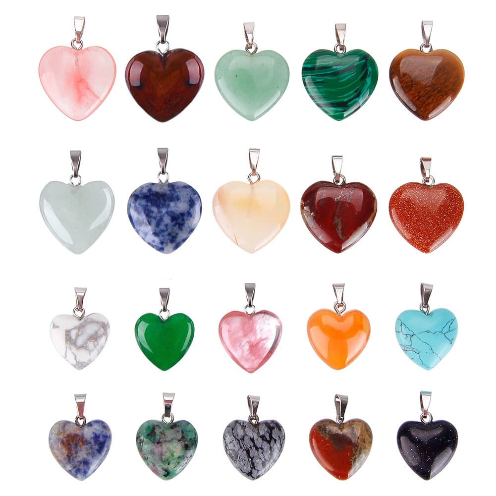 RE 20 Peças Pingentes De Pedra Em Forma De Coração Chakra Beads De Cristal De Faça-Você-Mesmo , 2 Tamanhos Diferentes , Cor Variada