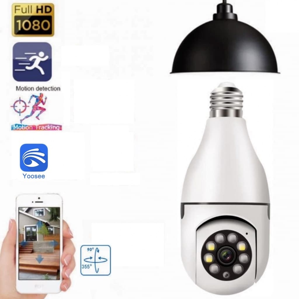 Câmera Ip Lâmpada Espiã de Segurança Wifi Full Hd Visão Noturna