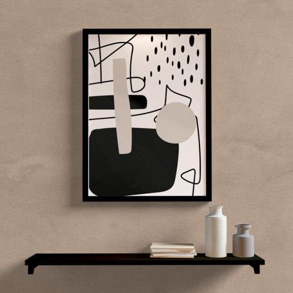 Quadro Decorativo Abstrato Formas Preto e Branco 70x50 sala quarto escritorio