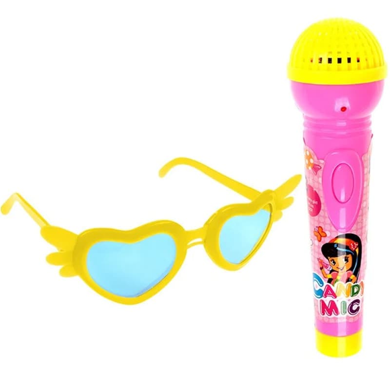 Microfone infantil com óculos de coração Meu Microfone Pop Star