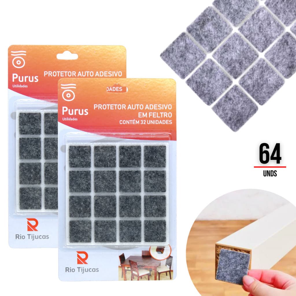 Kit 64 Protetor Feltro Quadrado ou Redondo (envio aleatório) Auto Adesivo Pé Sofá Cadeira