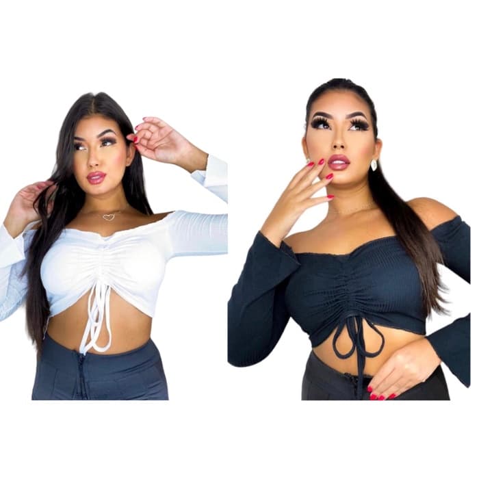 Kit De 2 Cropped Com Cordao De Amarrar Ciganinha Moda Gringa
