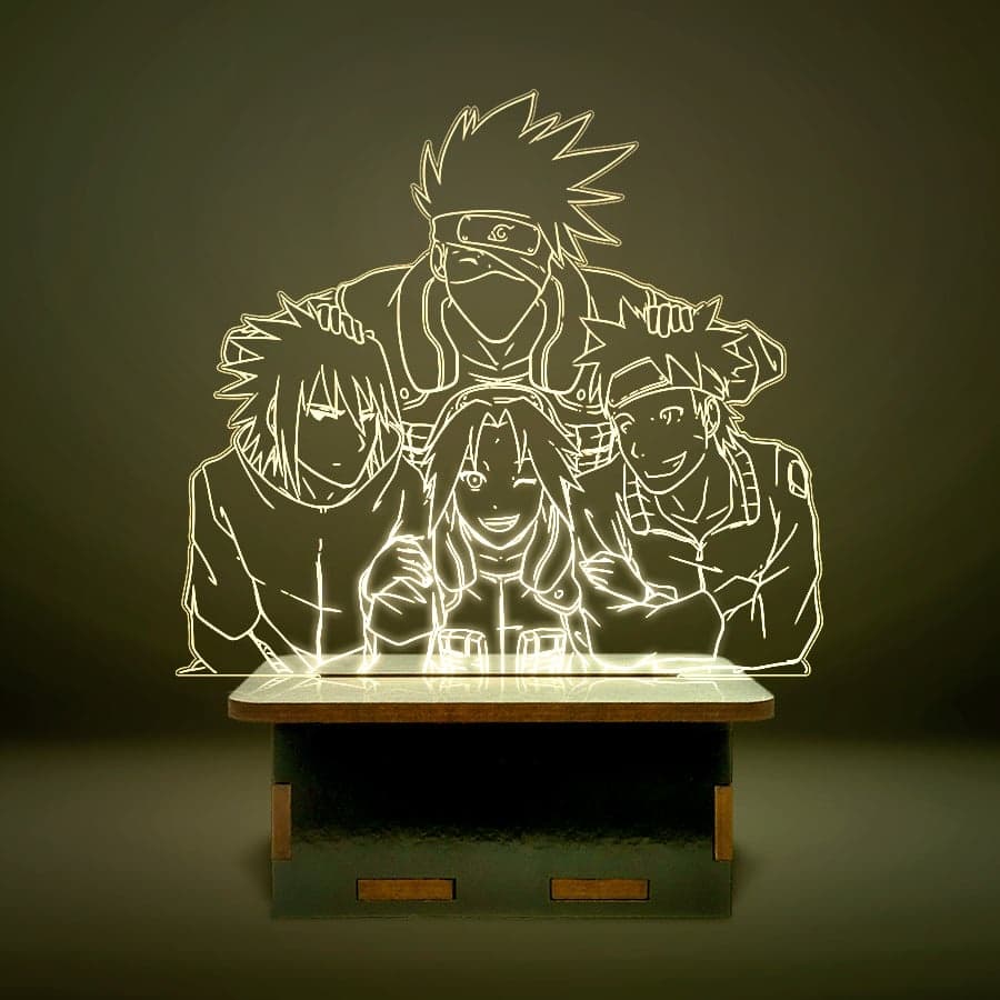 Mini Luminária Kakashi, Naruto, Sasuke, Sakura, Time 7