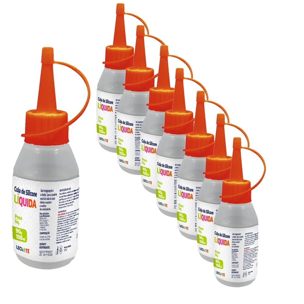 Kit 7 Colas Silicone Liquida Eva Isopor Artesanato Artesao Cola Isopor Papel Madeira Eva Vidro Metal Tecidos Madeira