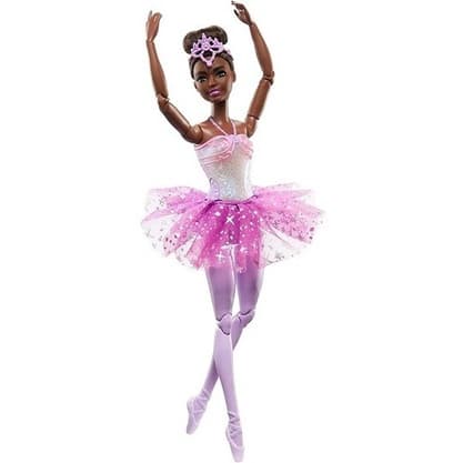 Boneca Barbie Fantasia Bailarina Luzes Brilhantes Roxa Hlc26