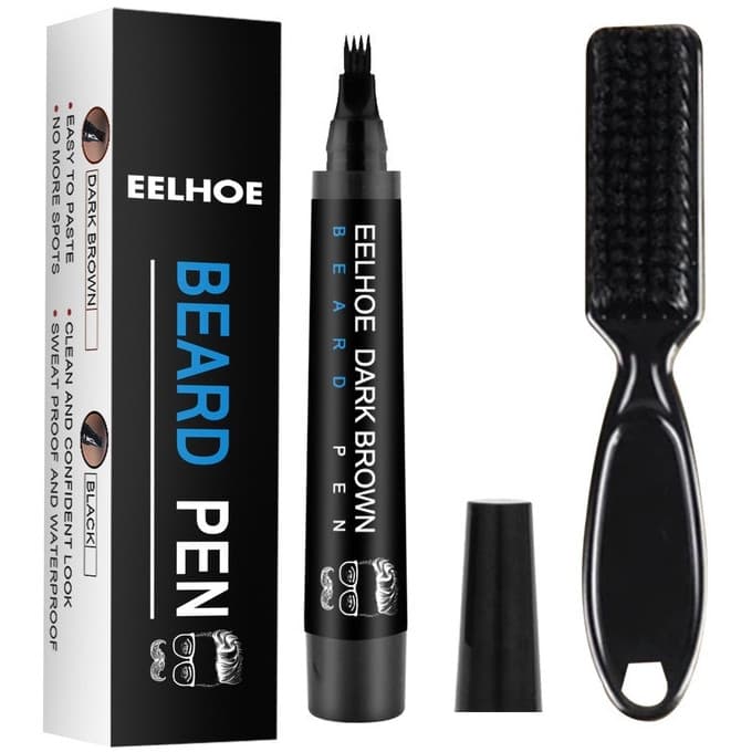 Escova Para Barba  Mais Caneta de Fio a Fio 4 Pontas Com Efeito Natural a Prova dágua Duração de 24h