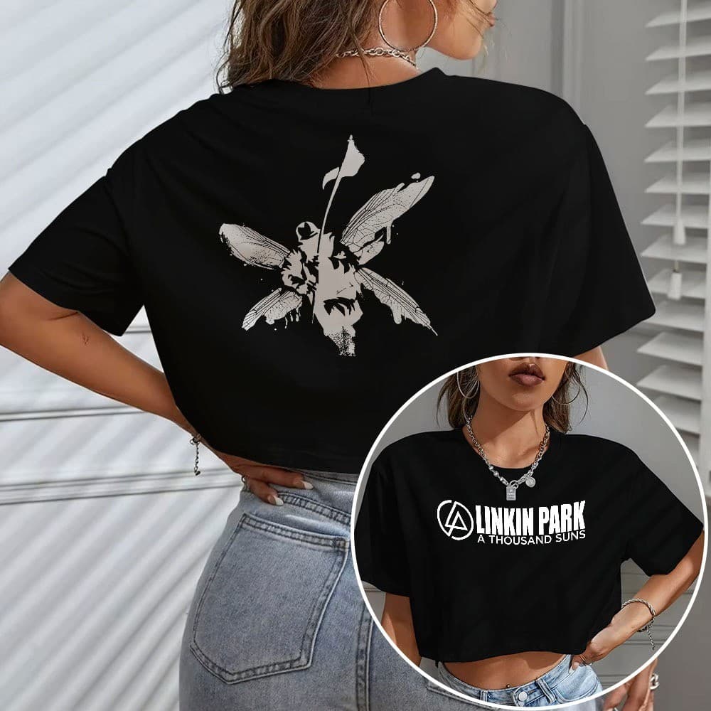 Blusa Cropped Feminina Simbolo Linkin Park Banda Rock Algodao Frente E Costas
