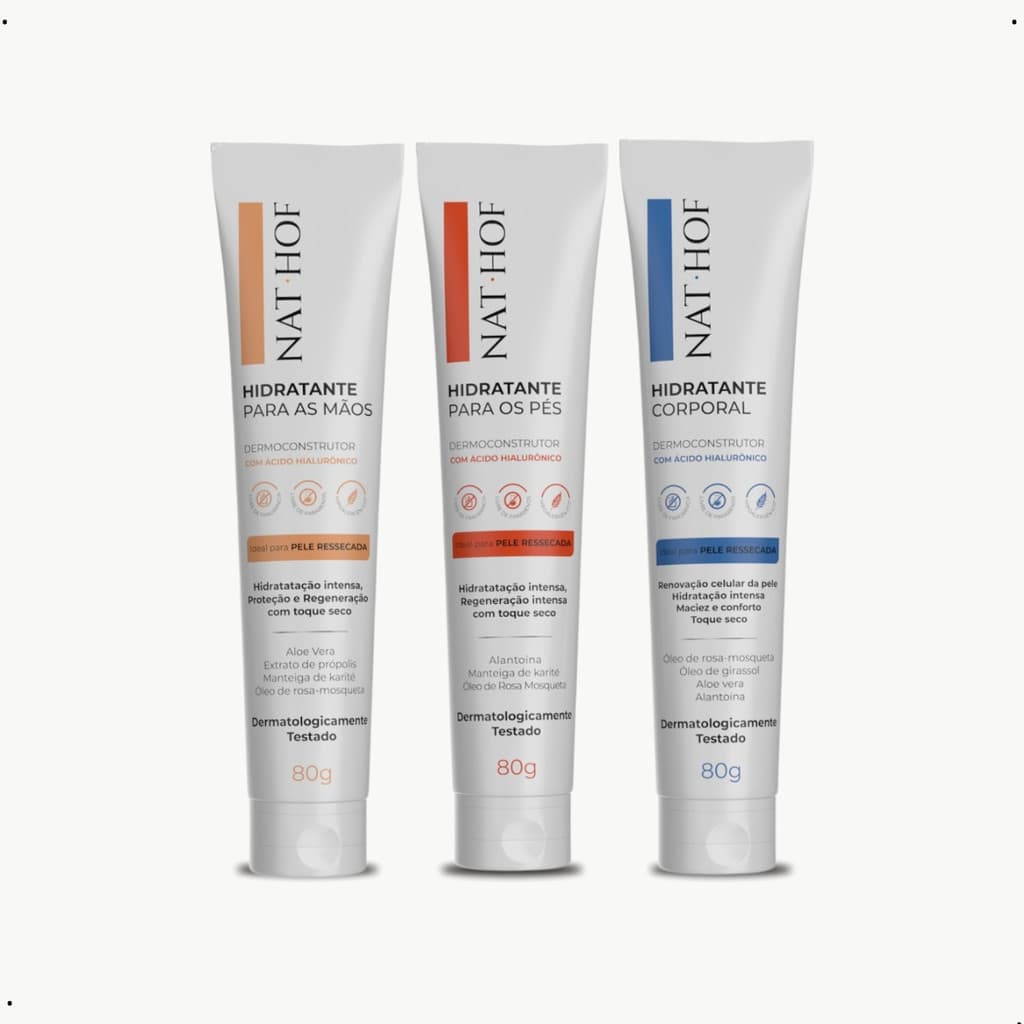Kit Hidratação Diária Essencial NAT HOF 3 Peças | Pele Sensível, Seca e Fragilizada | Sem Parabenos/Cruelty Free