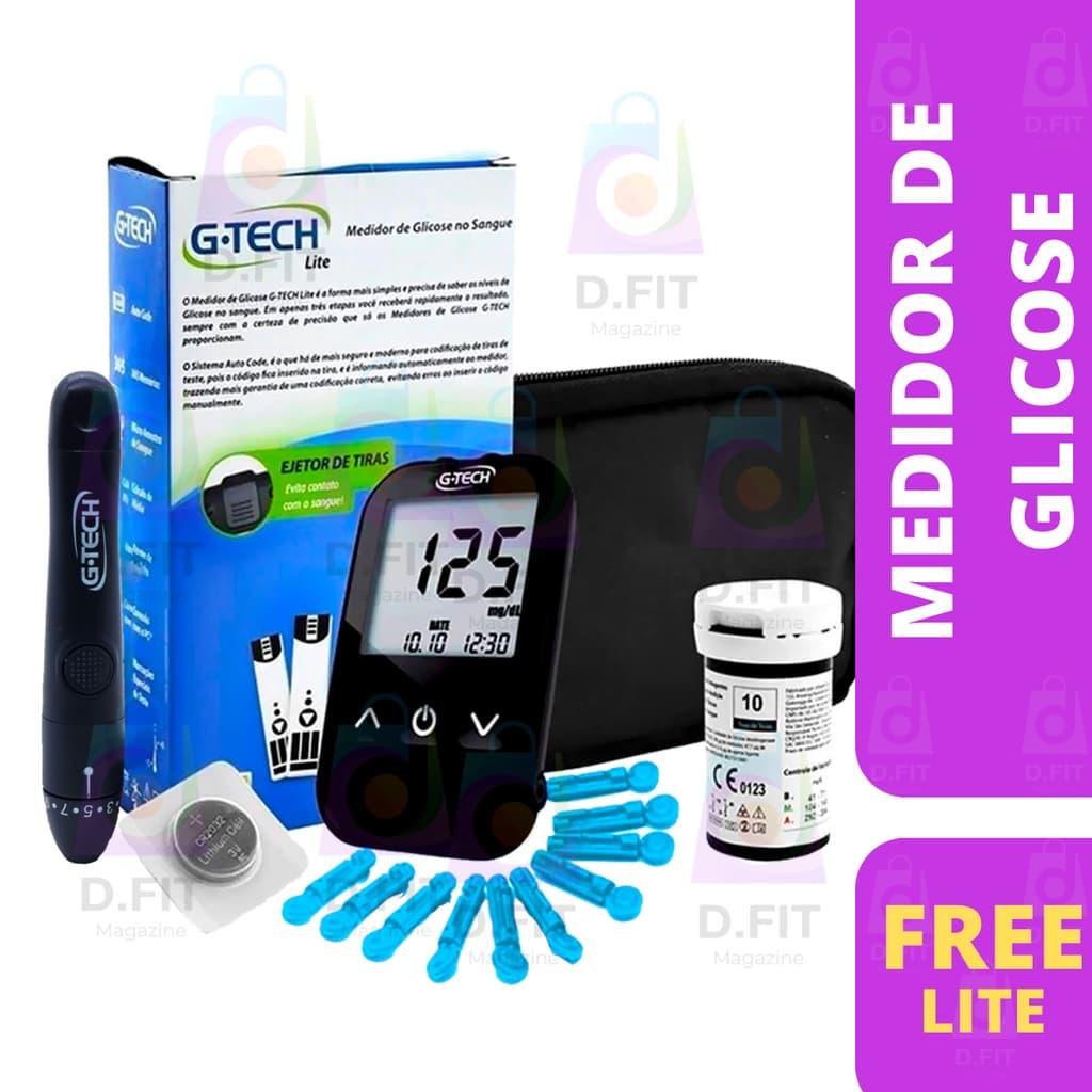 Kit Medidor De Glicose Lite Completo G-Tech Com Tiras + Caneta Lancetadora