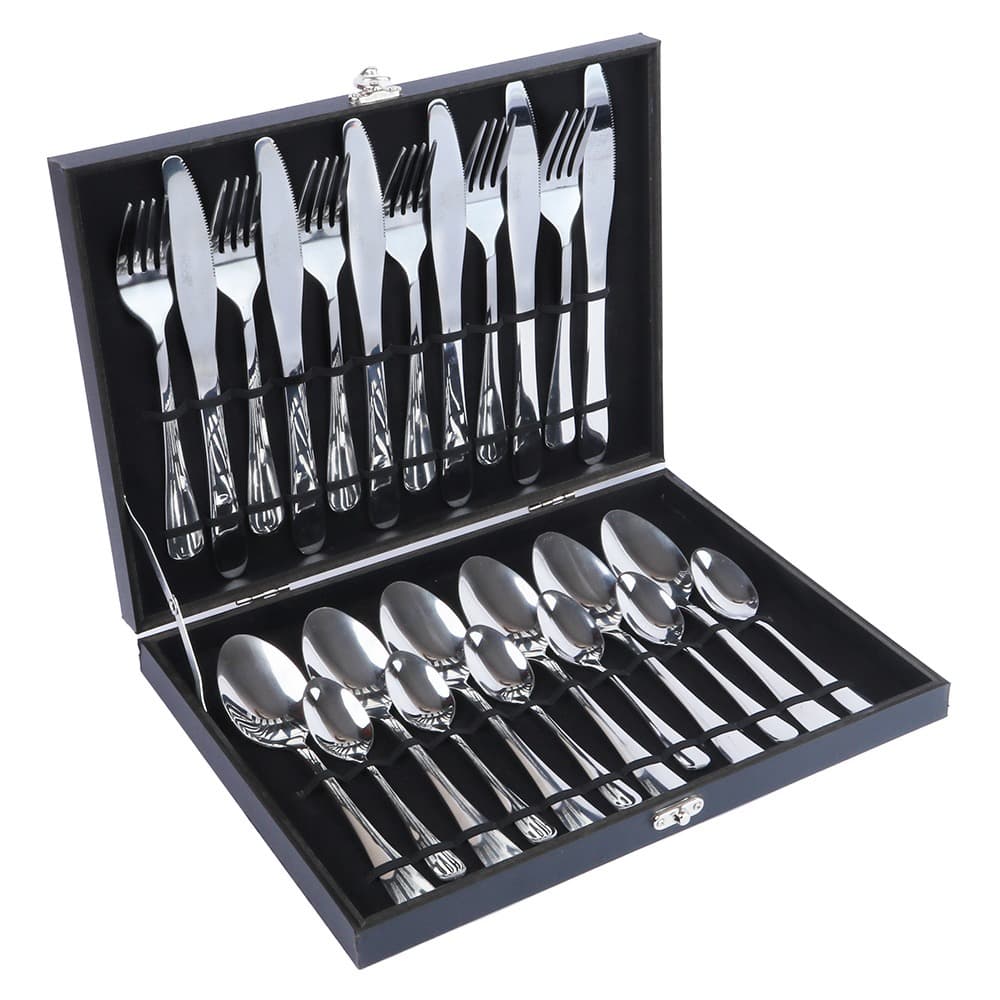 Faqueiro Inox Talheres 24 Peças Completo com Maleta Madeira