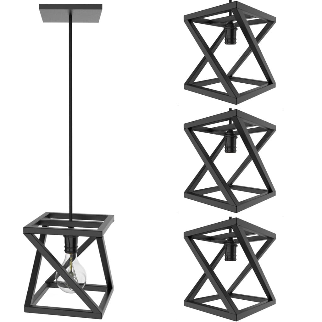 Kit 4 Pendente Luminária Quadrada Industrial Preto
