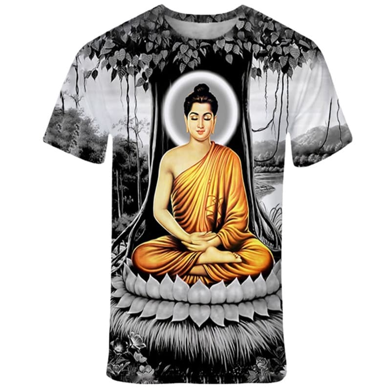 Camiseta T-shirt  Unisex 3D Shakya Muni Buda Rosto Verão Casual Hip Hop Rua Oversized Manga Curta