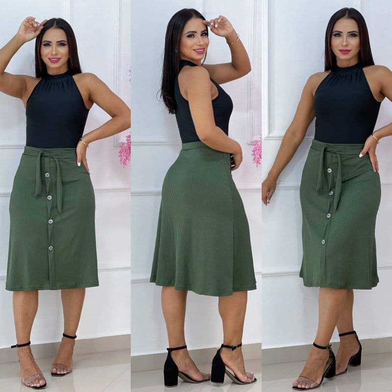 Saias Kit Com 2, e a unidade separada Amarração e botões Lisa Canelada Tamanho G ou GG, Veste do 40 ao 44 Novidade Verão