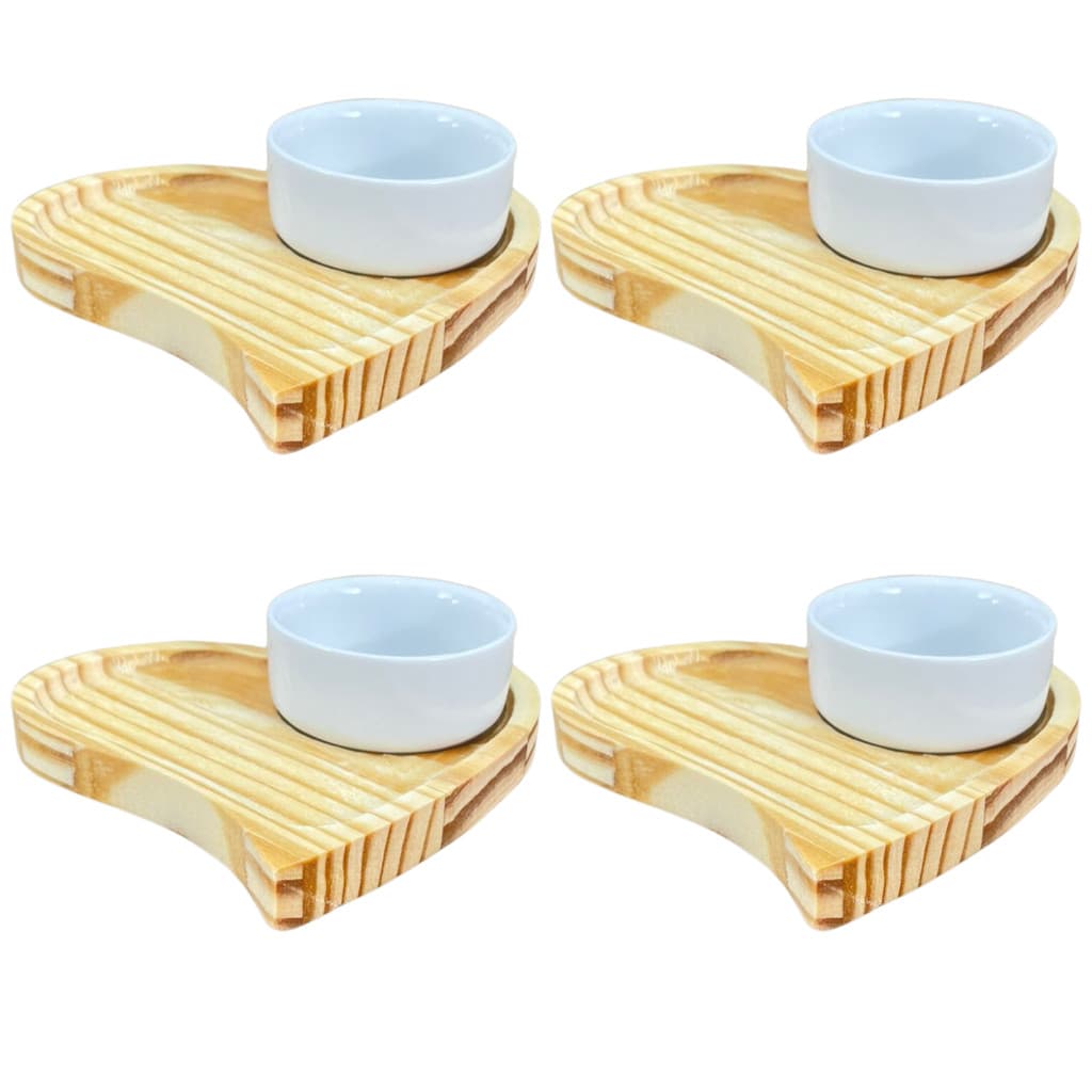 Petisqueira Jogo Servir Molhos Caldas 8pçs Porcelana e Pinus