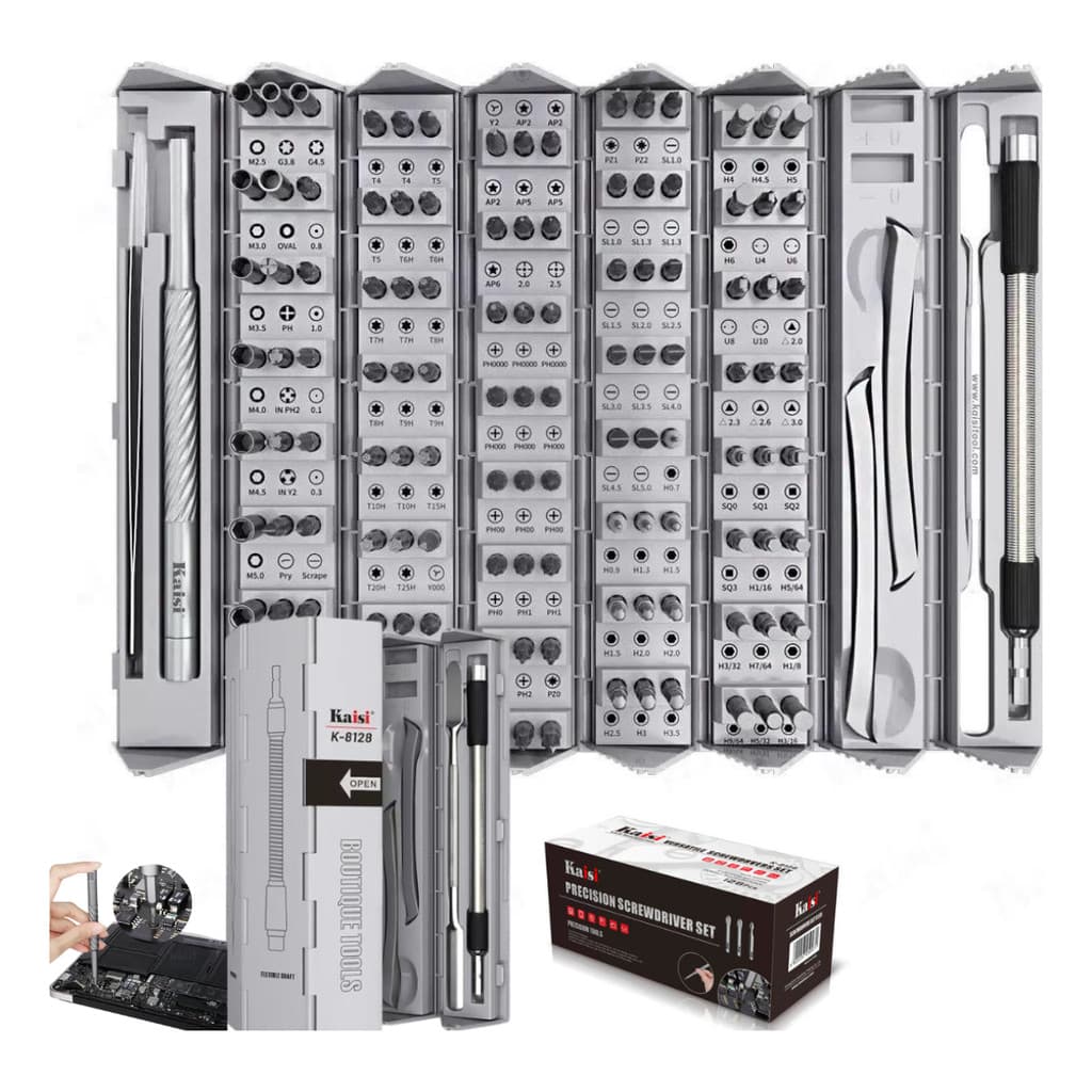 Kit Chaves Precisão 128 Peças Kaisi K 8128 Ferramenta Reparo Para Iphone Android Computadores Console Macbook