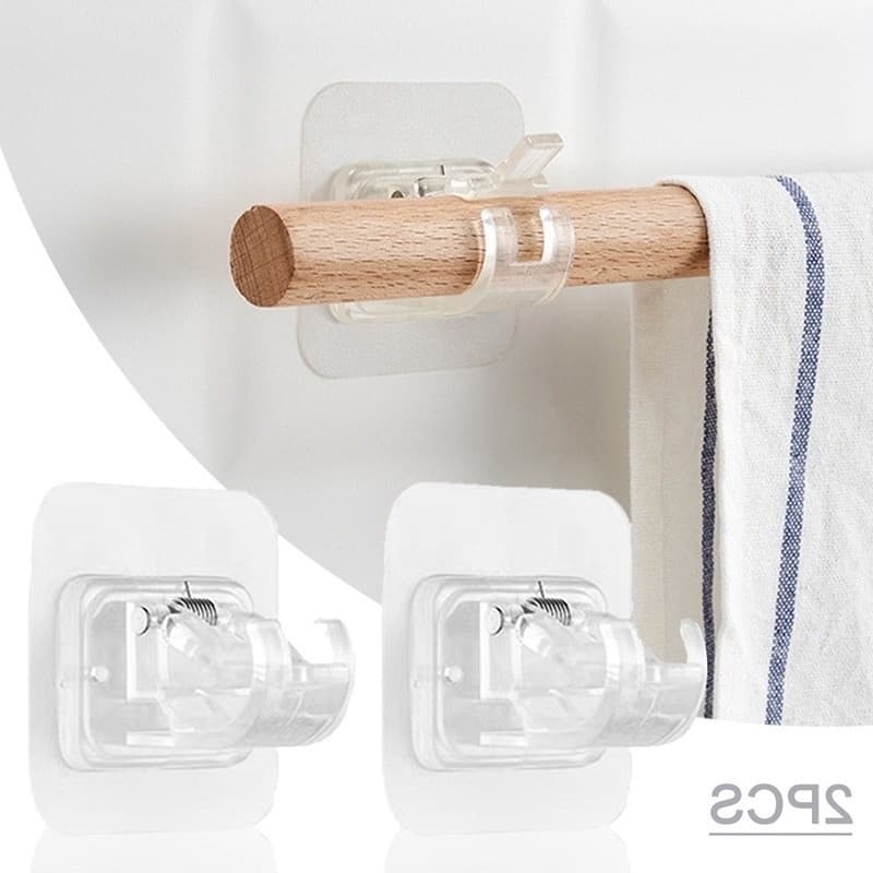 Suporte p/ Par Bastão Varão Gancho Adesivo p/ Cortinas Guarda Roupas Pronta Entrega/2Pcs Home Wall Mounted Self Adhesive Suporte De Haste De Cortina Ajustável/Ganchos De Grampo De Base Sem Punção/Gancho Suspensão Fixo