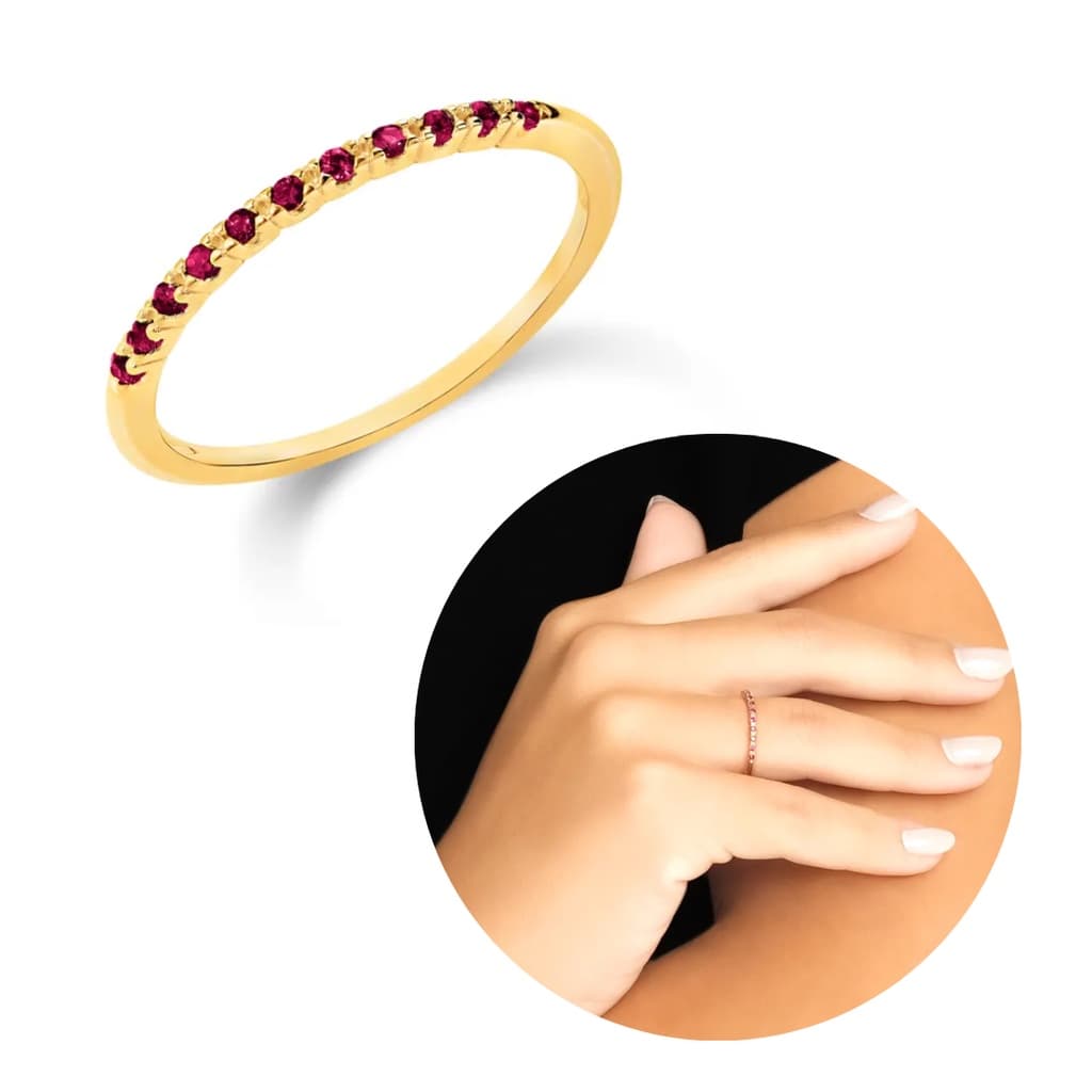 Aparador meia aliança zircônia rosa banhado a ouro 18K