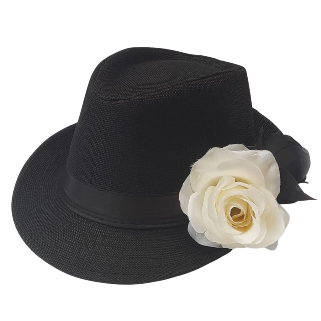 Chapeu Maria Navalha Malandra Preto com Rosa branca e rosa preta Umbanda candomble