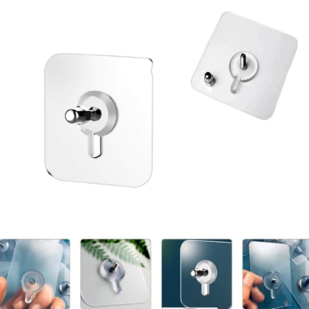 Kit 2 Ganchos Adesivo Parafuso Transparente Pendurar Prateleira