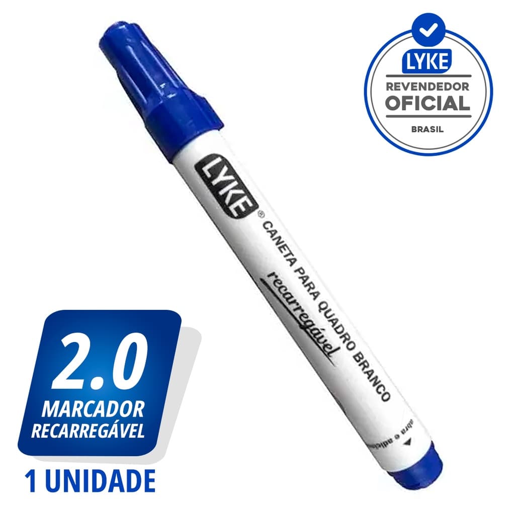 Marcador Caneta Azul Recarregável Para Quadro Branco Lousa Pincel Lyke Escolar Original