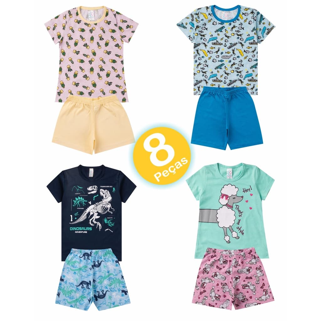 8 peças Pijama Infantil Juvenil VERÃO 1 AO 14 ALGODÃO ENVIO SORTIDO