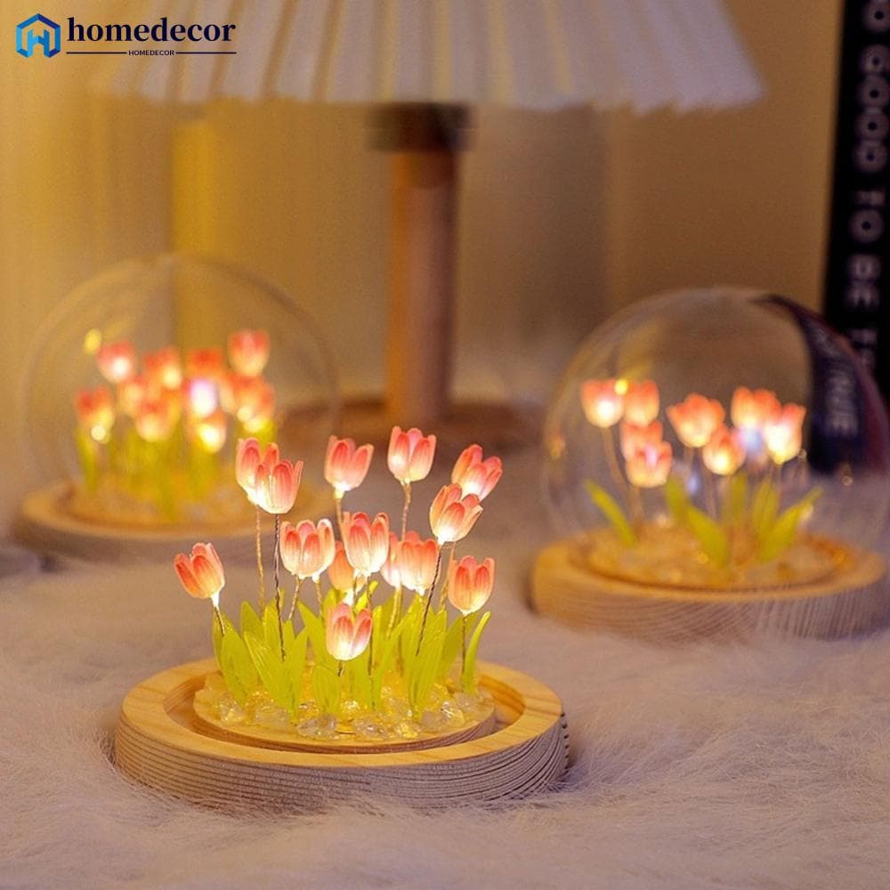 HC DIY Tulipa Material De Luz Noturna Luzes De Flores Ornamentos De Decoração De Quarto Presente De Natal Feito À Mão