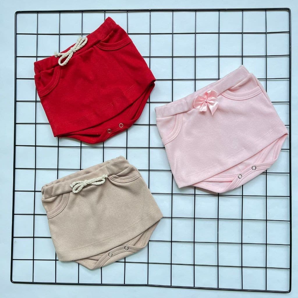 Kit Com 3 Short Saia Tapa Fralda Bebê Menina Verão 100% Algodão