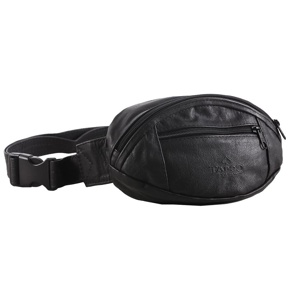Pochete Bolsa de Cintura - Couro - A17 - Preta
