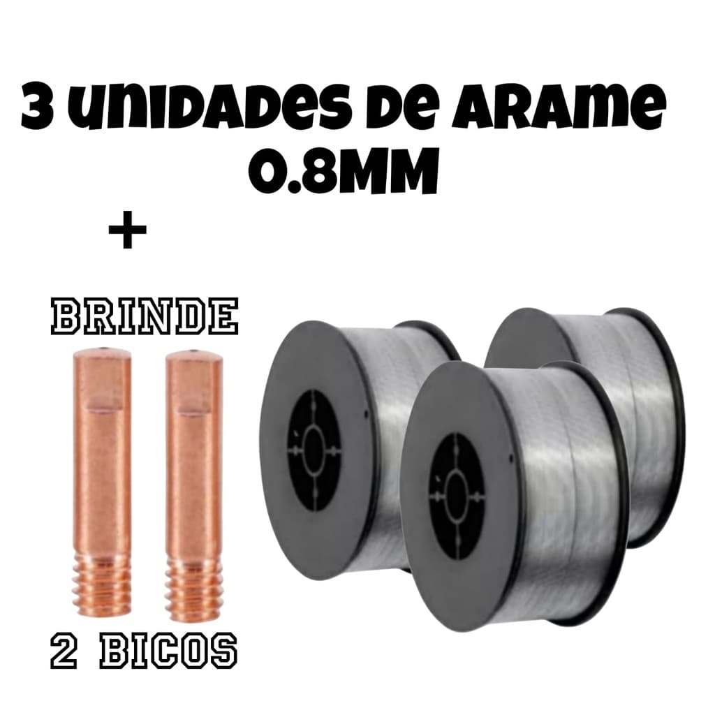 3 UNIDADE ARAME SOLDA MIG  E71T-GS 0,8 M + 2 BICO DE CONTATO 0,8MM