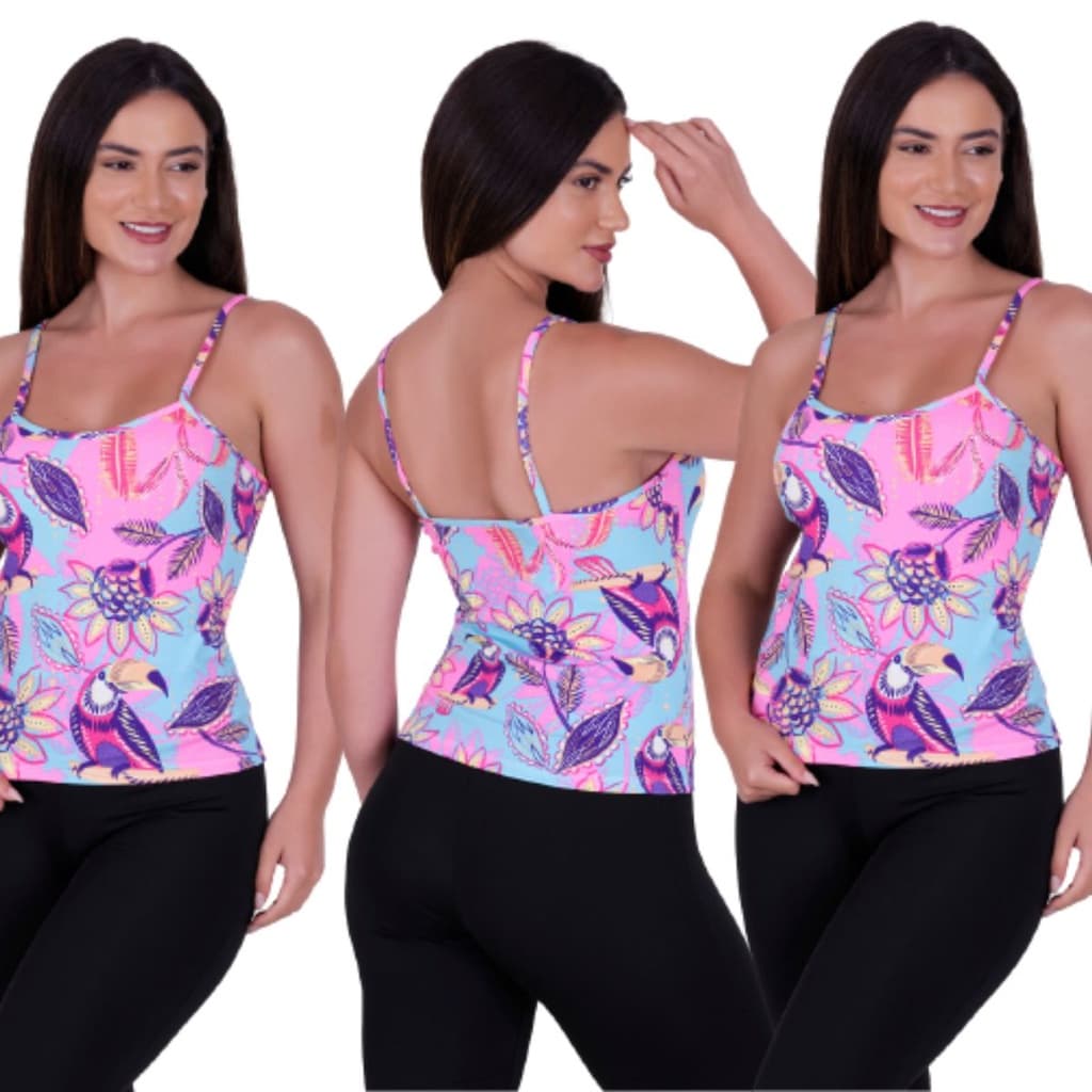 Kit 3 Blusas Alcinha Regata Básica Feminina Estampada Suplex