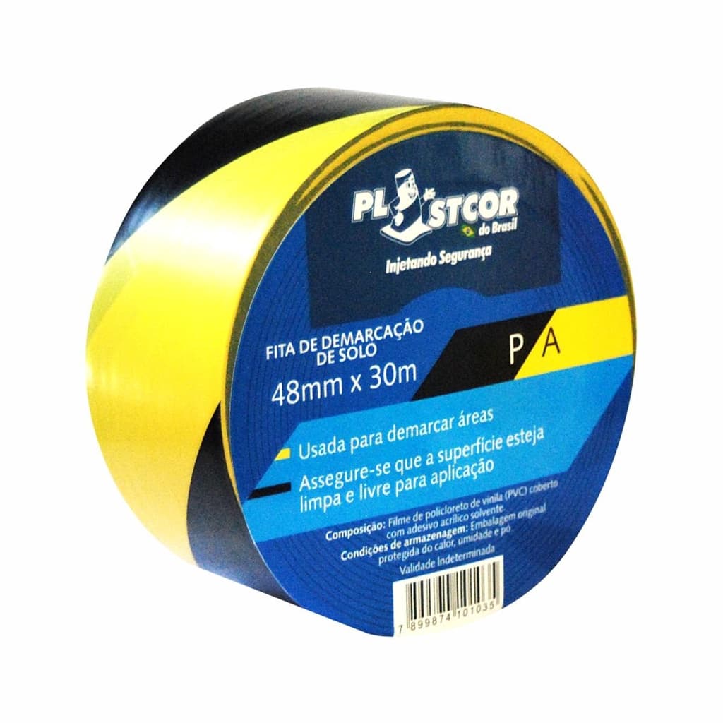 Fita Adesiva para Demarcação e Sinalização de Solo 48mm x 30m Zebrada Preta Amarela