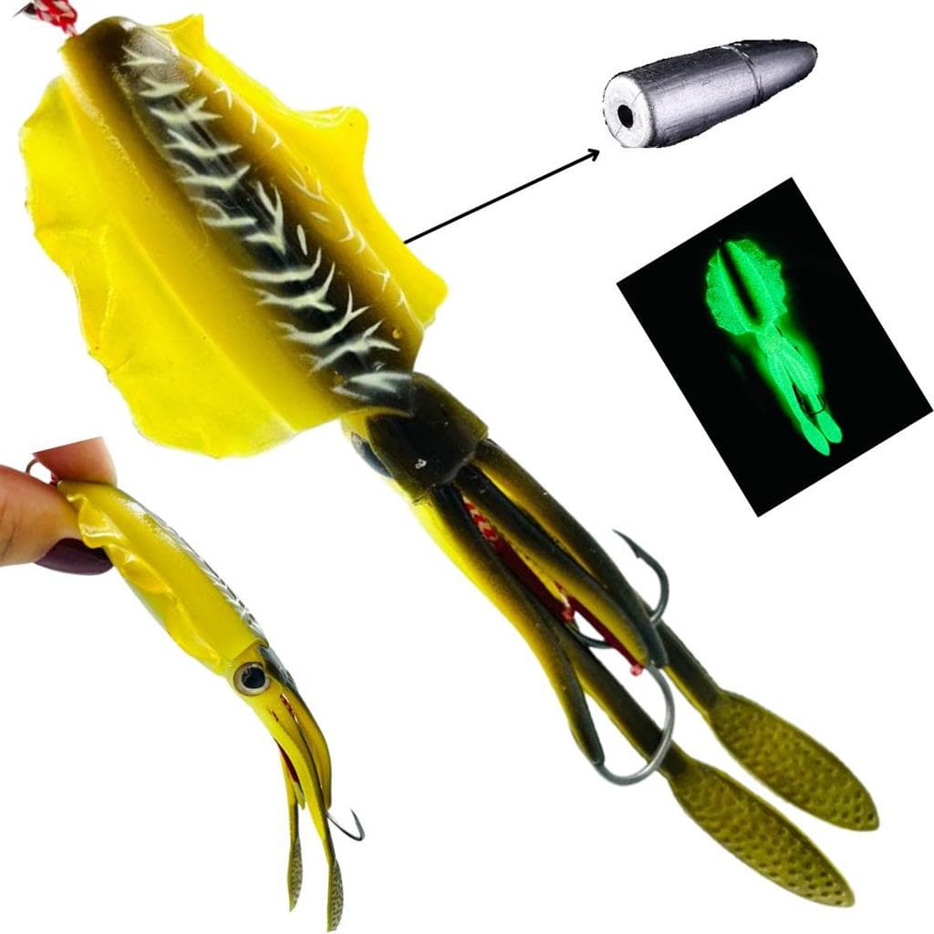Isca Artificial Lula Polvo Luminosa 60gr 15cm com Hook Cor12 Para Rio e Mar
