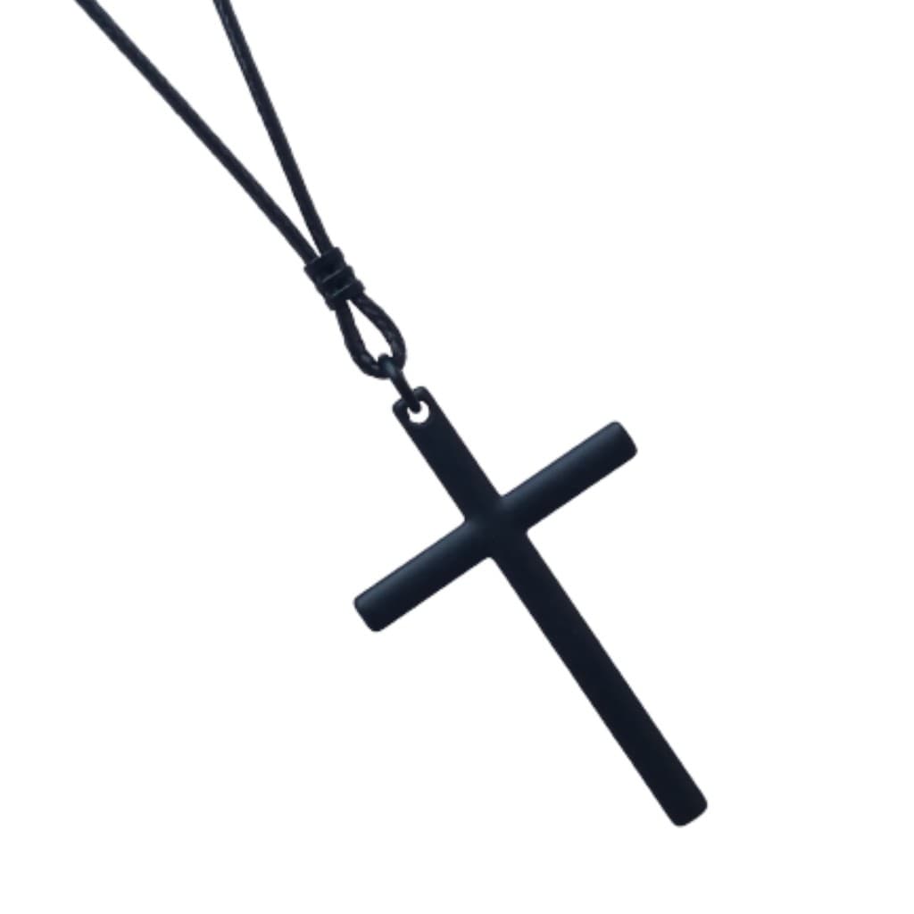 Colar Masculino Cruz Lisa Pingente Crucifixo Cordão Algodão Encerado Modelo Long Ajustável Premium