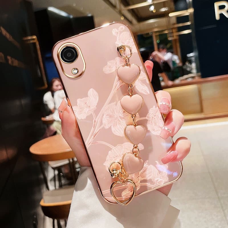 YBD Estilo Coreano De Pequeno E Fresco Para Samsung Galaxy A03 Core A032F Lindo Padrão De Flor De Bauhinia Com Pulseira De Amor