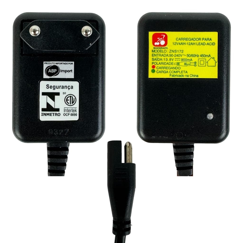 CARREGADOR DE BATERIA C/LED 12 VOLTS BANDEIRANTE ORIGINAL ELETRONICO PLUG BIPOLAR