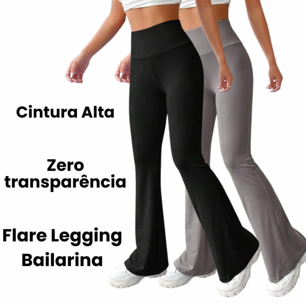 Calça Legging Flare Bailarina Suplex Cintura Alta Preta Modela Bumbum Feminina Zero Transparência