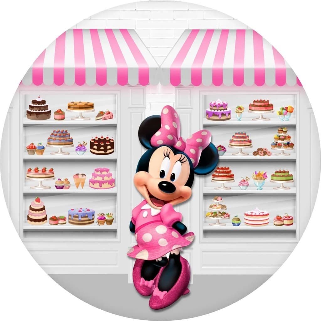 Painel Minnie Rosa Redondo 50x50 tecido sublimado com elastico Leia a Descrição!!