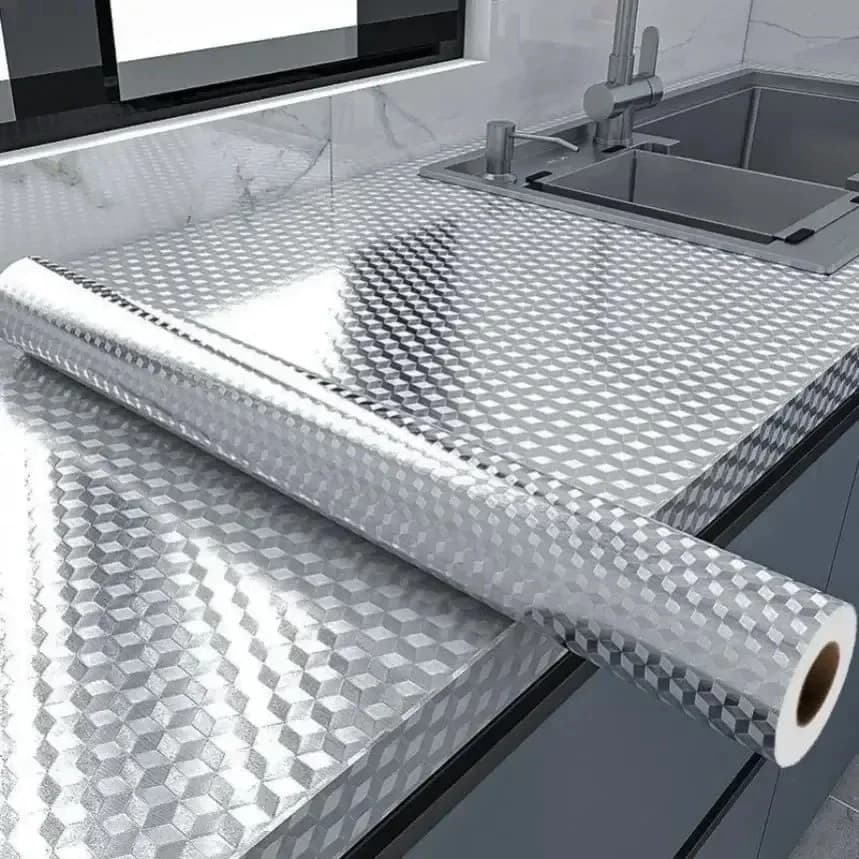60CM X 2/5/10M Papel De Alumínio Rolo Adesivo 3D Prova Da Agua Para Cozinha Adesivo Impermeável Protetor Fogão Rushed