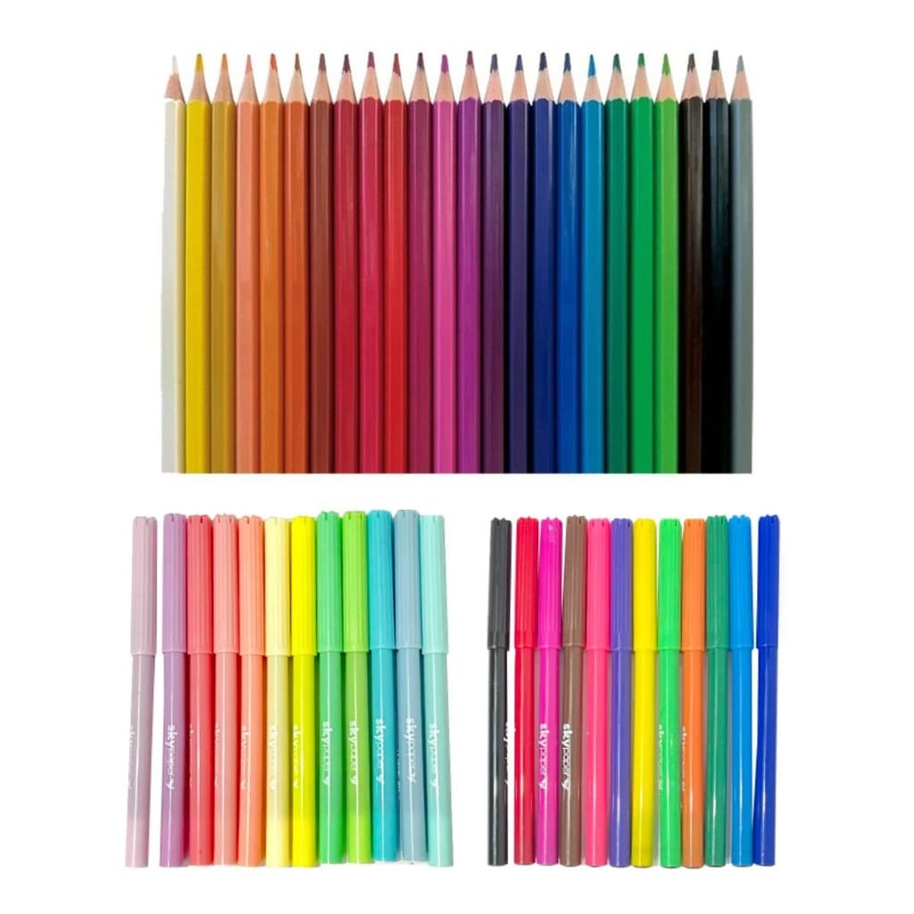 Kit Lápis de Cor 24Un C/ 24 Canetinhas Hidrofráficas Plus E Pastel P/ Colorir Desenho - Skypaper